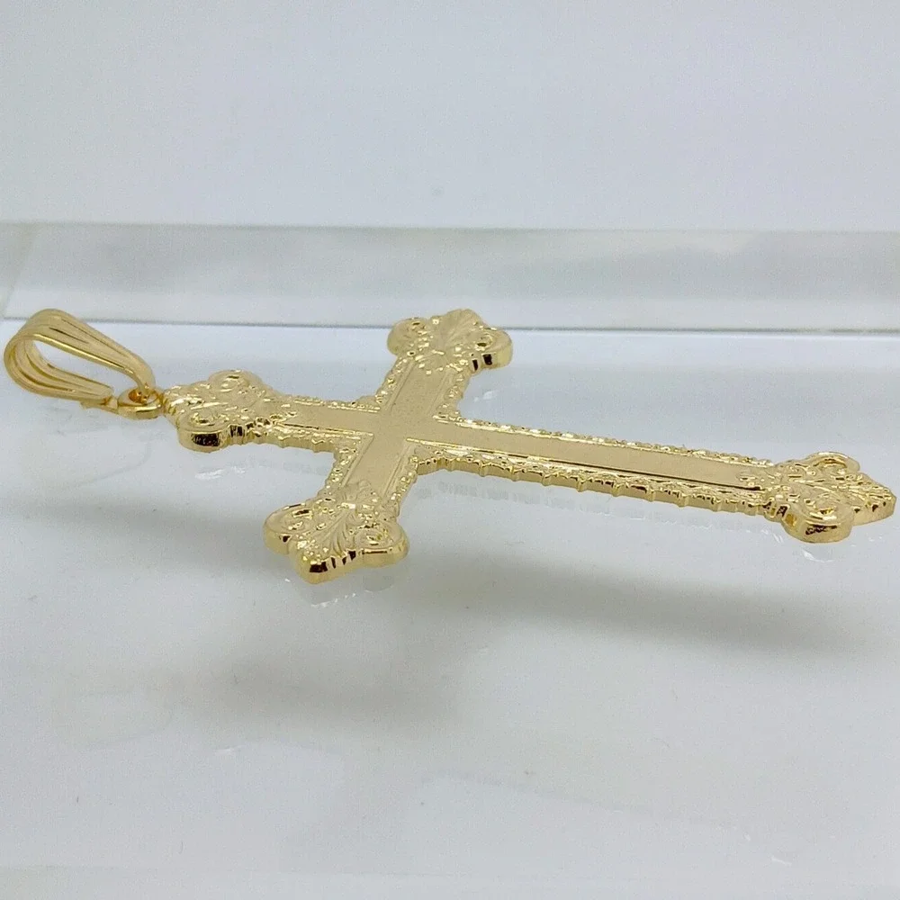Karatbond Vintage Y2K Gold Ornate Fleur-de-lis Cross Pendant Made in USA NOS